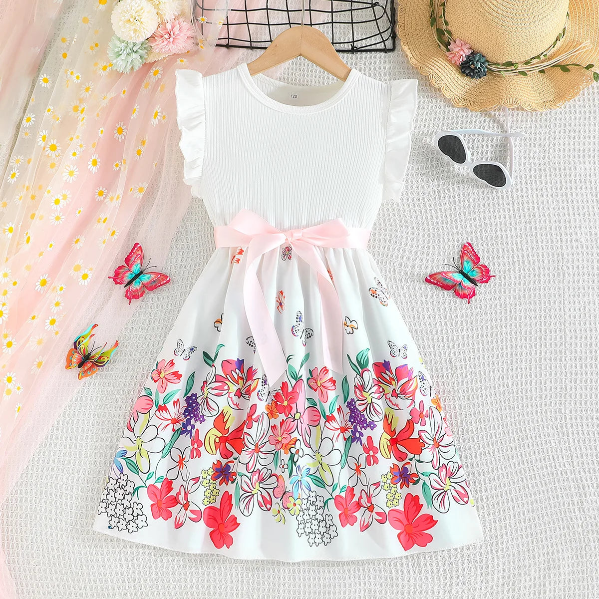 Children Baby Girls Lace Up Sling Summer Dress Princess Sleeveless Suspenders Dresses For 1-10 Years Cool Ventilated Kid Clothes