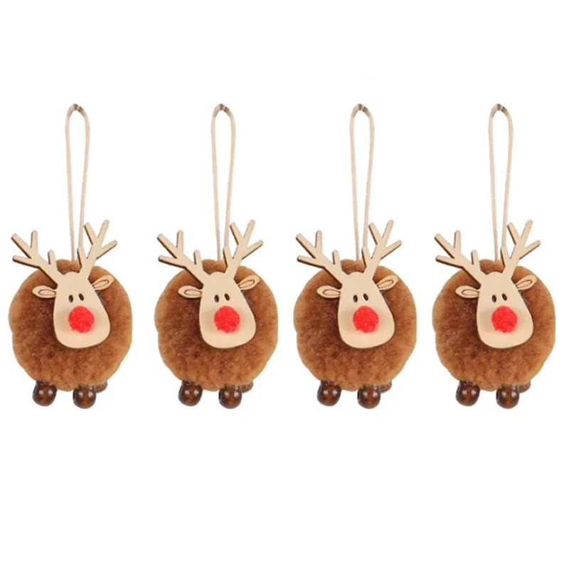 4PCS Christmas Tree Decorations Elk Felt Christmas Tree Ornaments Cute Xmas Deer Hanging Elk New Year Holiday Party Decorations