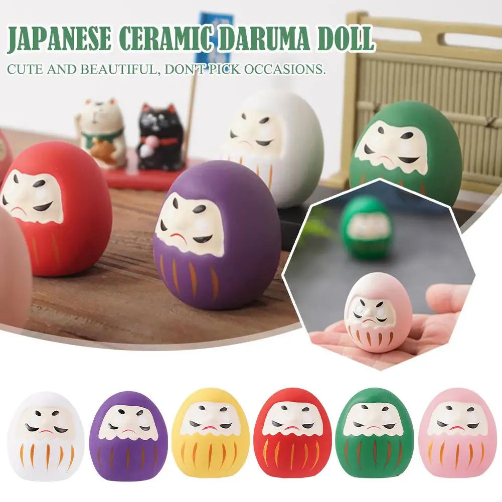 Japanese Ceramic Daruma Doll Miniature Lucky Charm Fortune Ornament for Home Decor Landscape Craft Gift