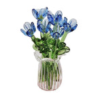 Glass Flower Decor Handcrafted Floral Sculpture Hand-blown Glass Flower Bouquet with Vase Mini Floral Decoration for Home Room