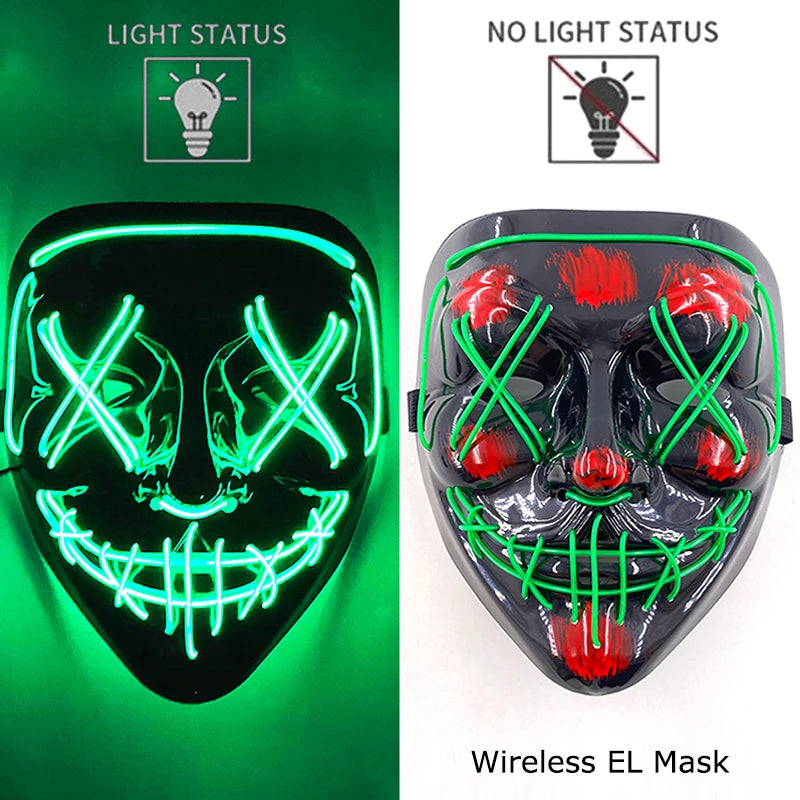 Wireless Neon LED Purge Mask – Glowing Halloween Cosplay Mask