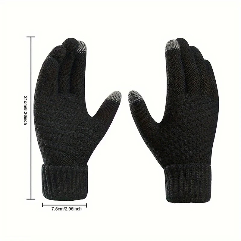 Women Men Winter Touch Screen Gloves Stretch Knit Wool Full‑Finger Gloves Warm Soft Crochet Thermal Gloves For Outdoor Wear