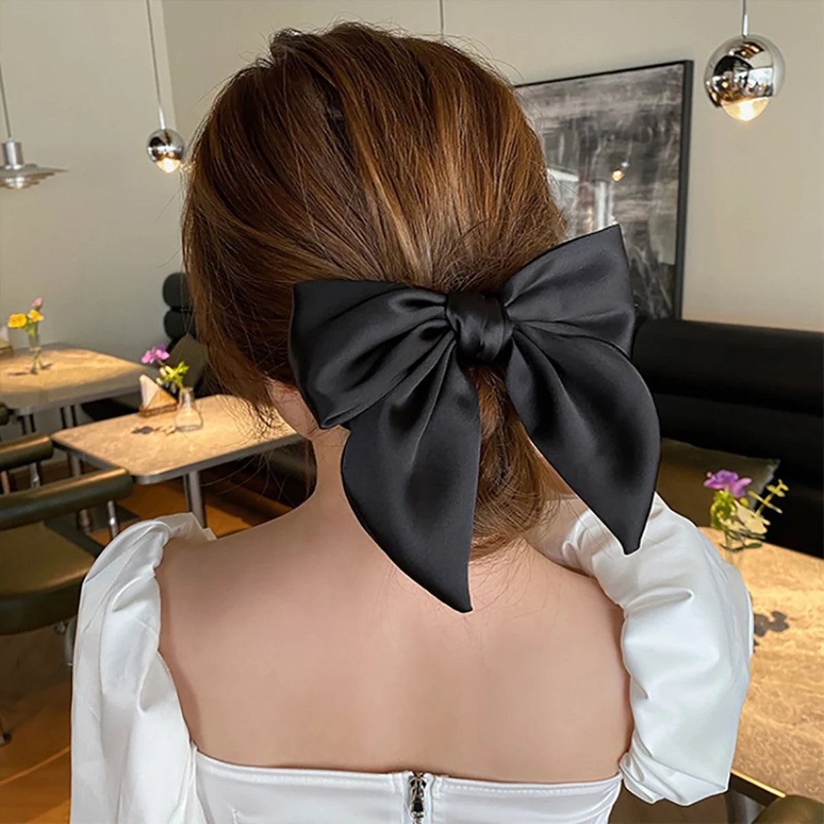 Elegant Satin Bow Hair Tie for Women – Large Ribbon Scrunchie Ponytail Holder, Solid Color Bowknot Elastic Hair Band for Girls