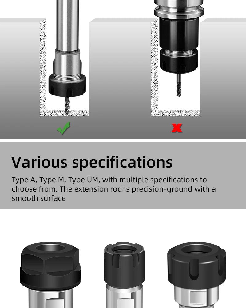 ER Extension Rod C6 C8 C10 C12 C16 C20 C25 C32 ER8 ER11 ER16 ER20 ER25 Extension Rod Tool Holder Bracket Tool Collet 100 150 200
