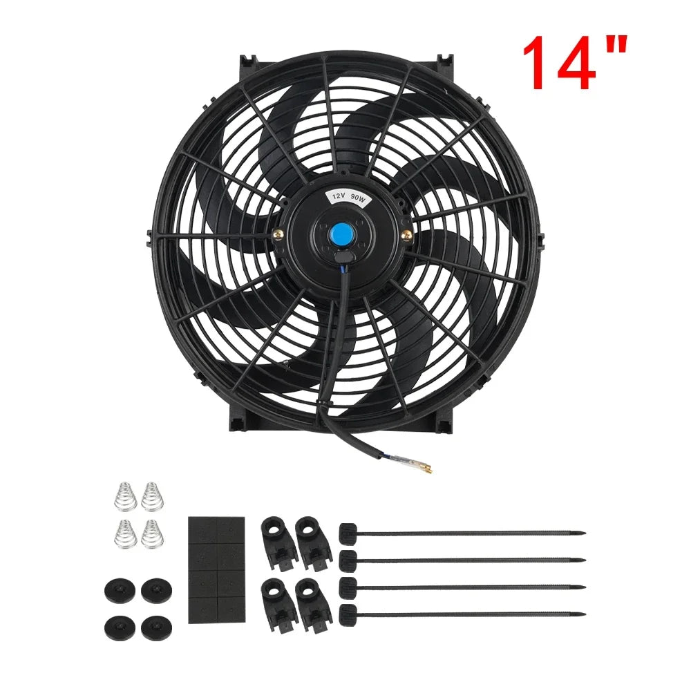 Universal 7/9/10/12/14/16 Inch 12V 80W 2100RPM Car Air Conditioning Cooling Fan Blade Cool Mounting Kit CF-1001