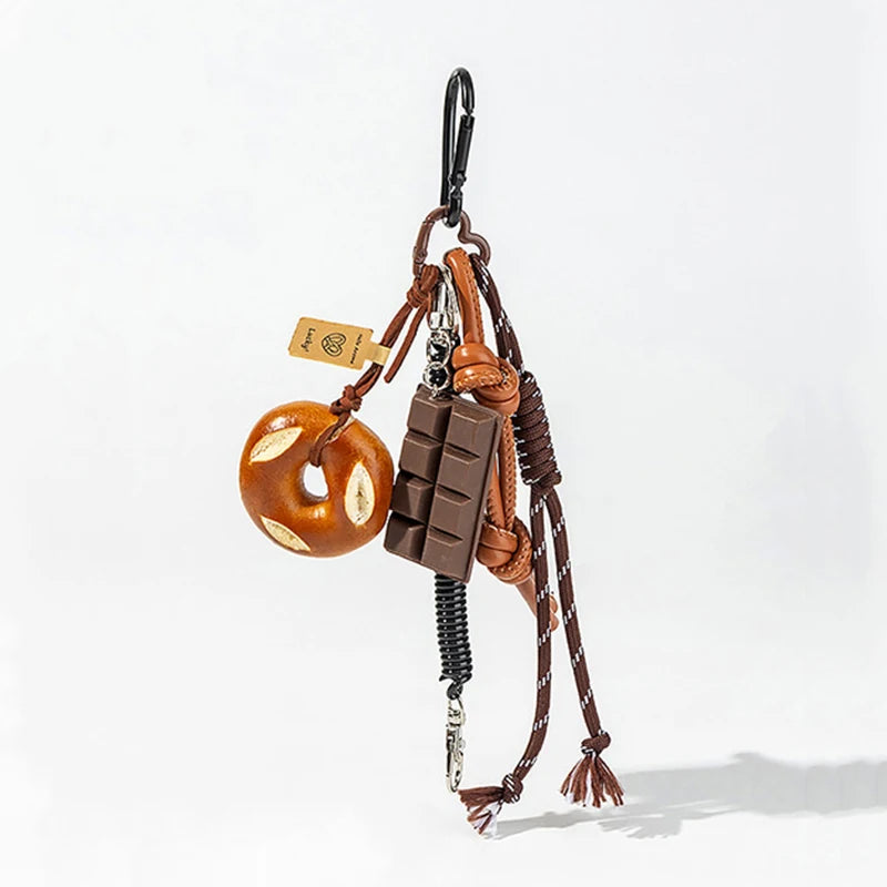 Braided Rope Bag Pendant High-grade Keychain Pendant Cute Alkaline Water Bread Ins Bag Pendant Chocolate Pendant