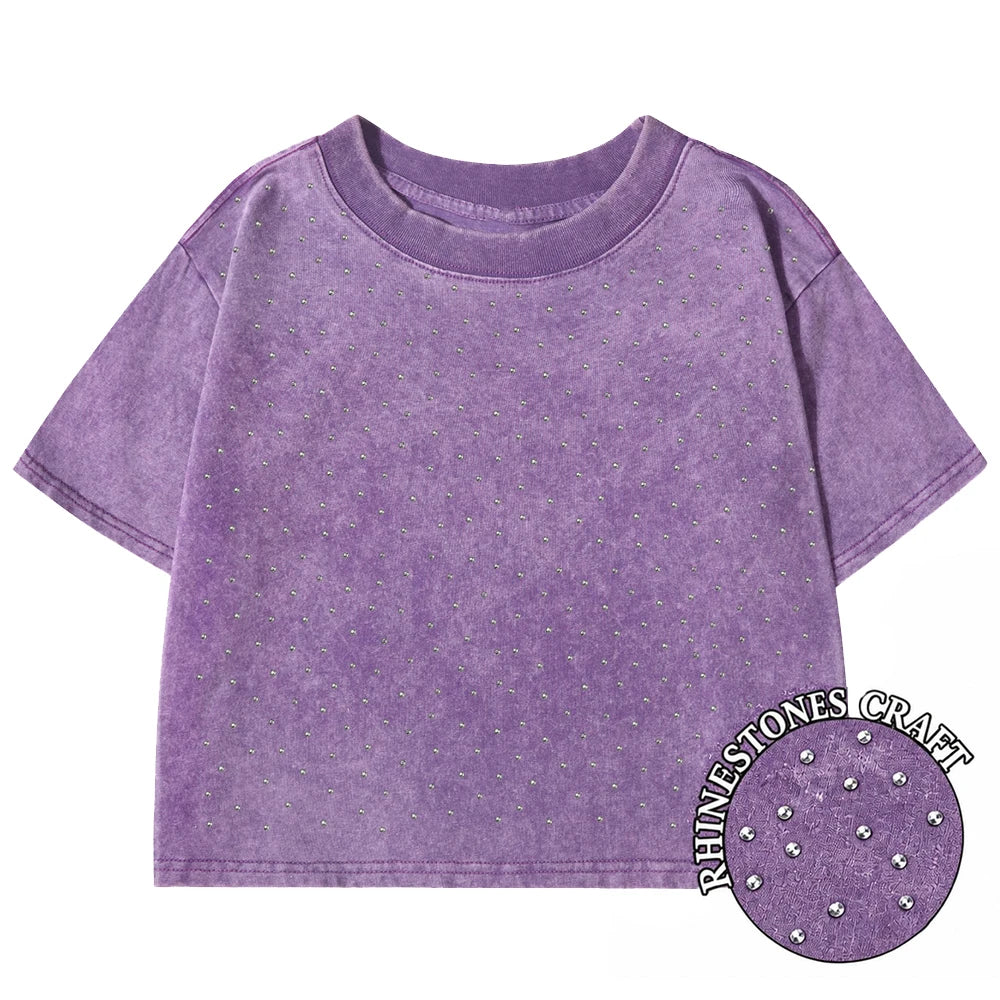 100% Cotton Washed T-Shirts For Women Loose O-Neck Crop Tops Y2k Street Female Clothes Summer Casual Vintage Short Sleeve Tees