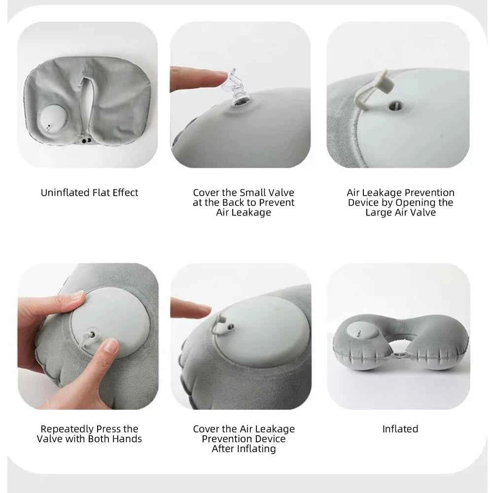 U-Shaped Inflatable Travel Pillow Portable Air Neck Support Cushion Comfortable Sleeping Press to inflate pillow neck pillow
