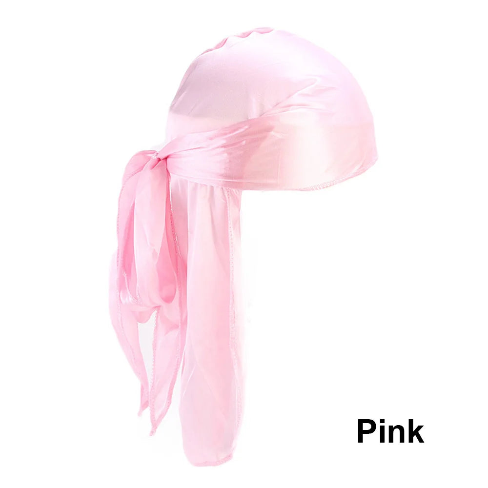Unisex Adult Satin Long Tail Doo Rag Durag Bandanas Cap Pirate Hat Turban Men Hip Hop Headband Biker Headwrap Women Headwear