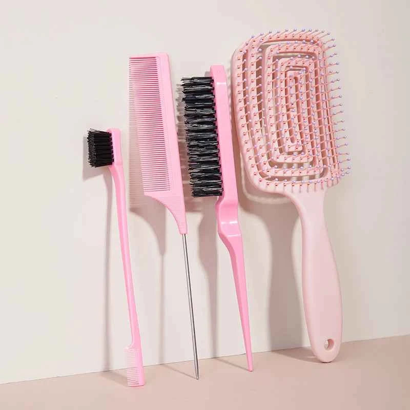 5pcs comb set Relaxing Elastic Massage Comb Hollow Out Hair Brush Scalp Massage Combs Hair Styling Spray bottle Hair Salon Tools
