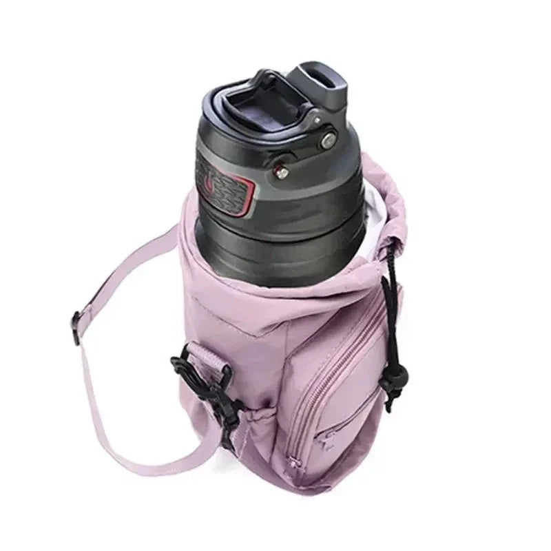 Portable Water Bottle Bag with Adjustable Strap Thermal Mugs Insulated Protective Cover Phone Pocket Outdoor Sports Travel Bag