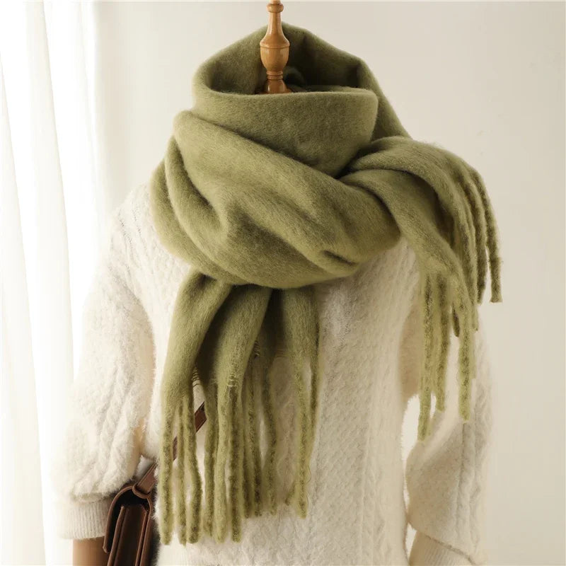 Women’s Warm Winter Pashmina-Feel Tassel Shawl Scarf