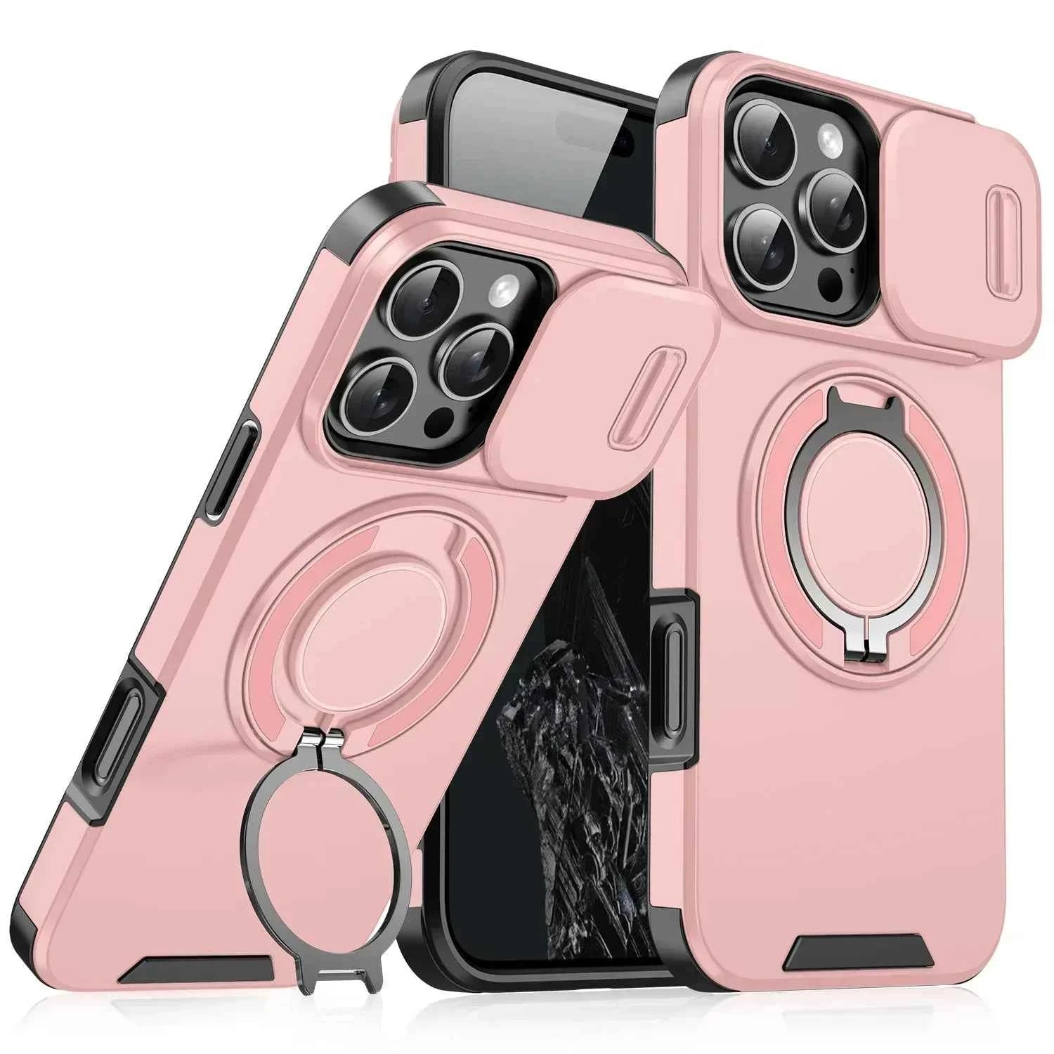 Luxury Heavy-Duty Rugged Armor Magnetic Bracket Case For iPhone 16 14 13 12 11 15 Pro Max Plus Slide Camera Protection PC Cover