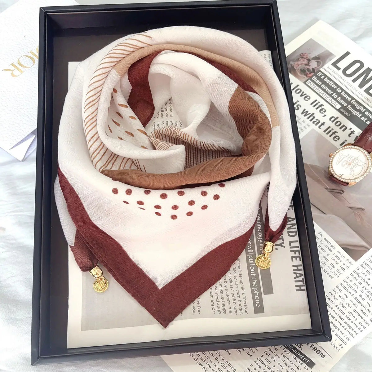 Luxury Magnetic Buckle Silk Scarf Women Print Square Scarf For Autumn Winter Warmth And Cold Resistance Fashionabl Scarves