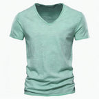 AIOPESON100% Cotton Men T-shirt V-neck Fashion Design Slim Fit Soild T-shirts Male Tops Tees Short Sleeve T Shirt O-neck For Men
