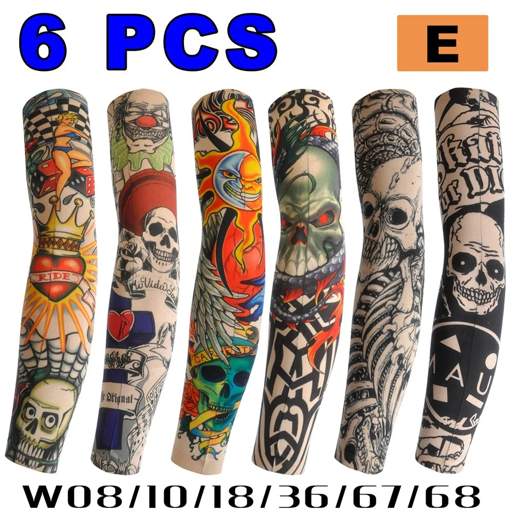 6 Pcs Tattoo Sleeves Sun Protection Men Women Summer Seamless Arm Cover Cool Outdoor Cycling Breathable Cycling Tattoo Sleeves