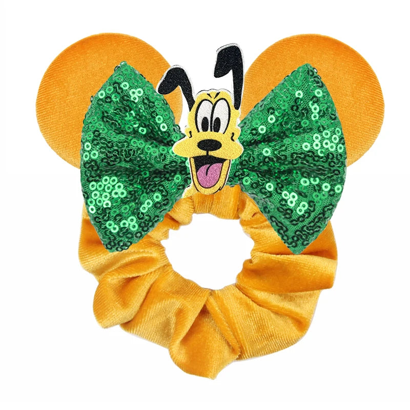 Cute Mouse Ears Velvet Scrunchies Hairband Women Elastic Ponytail Holder Girls Sequin Bow 2023 Kids Party DIY Hair Accessories
