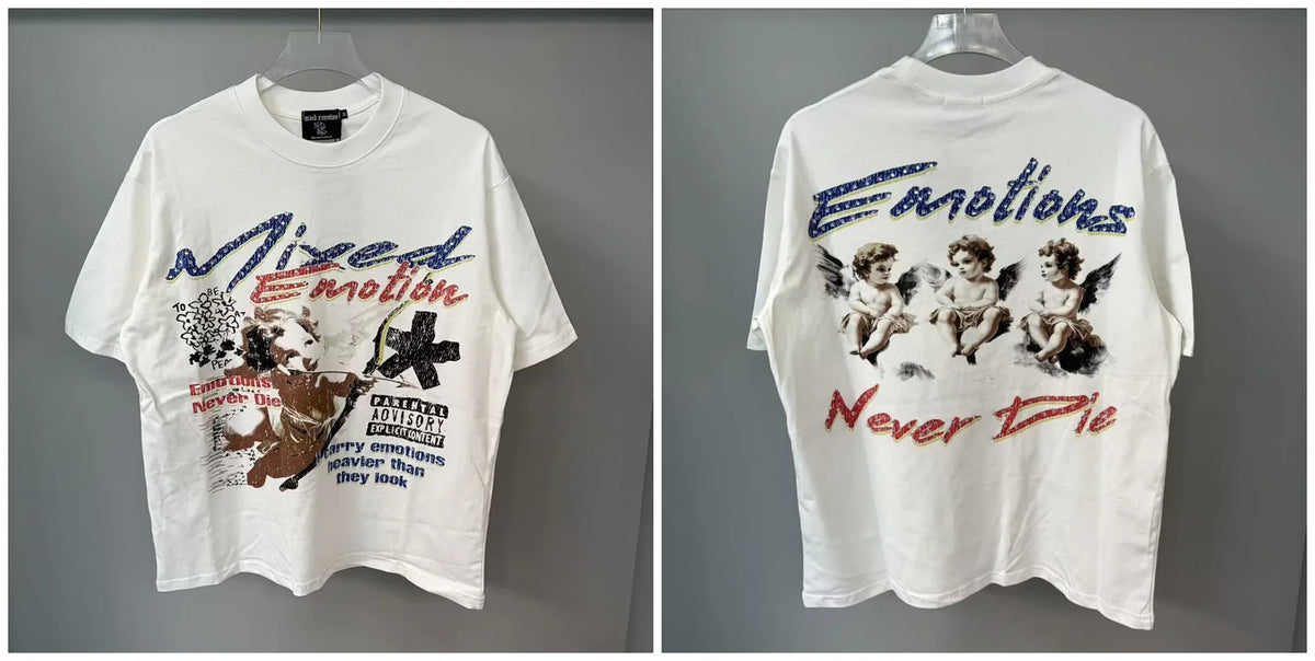 New MIXED-EMOTION Rhinestone cartoon printed pattern 100% cotton Men Women T-shirt Loose casual Shinning Diamond Tees Oversized Top