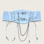 Lace Corset Punk Black Wide Belt With Chain Pu Leather Slimming Body Belts for Women Elastic High Waist Belt Female Cummerbunds