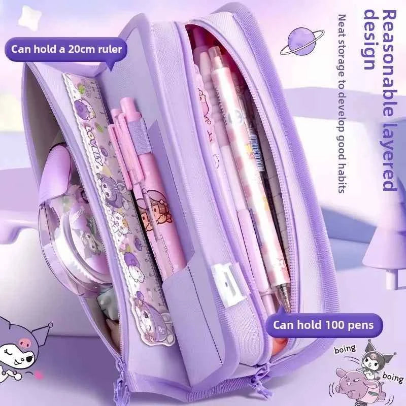 Sanrio Series Pencil Case Kuromi Cartoon Animation Good-Looking Large Capacity Children Pencil Storage Stationery Box Wholesale