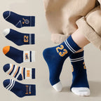 5 Pairs Kids Boys Socks Tennis Series Children Sport School Students Socks Spring Autumn Soft Cotton Toddler Mid Tube Sock