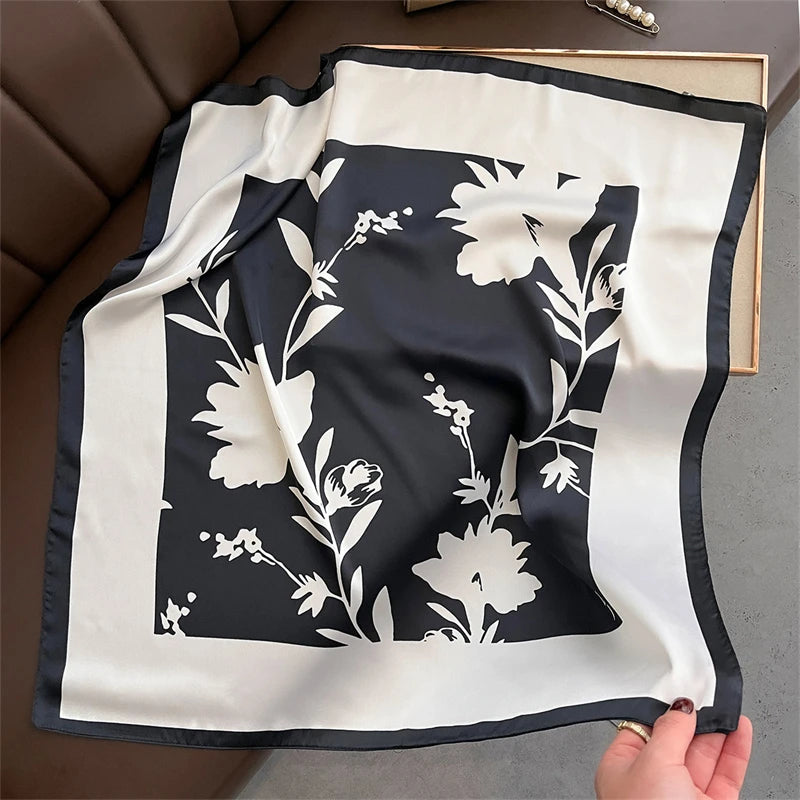 2025 Silk Shawl Print Headscarf Cat Hair Wrap Neckerchief Female Satin Square Scarf For Women Headband Foulard Hijab Bandana