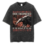 Creepy Cute Animal Graphic T-Shirts Vintage Washed Black Tees Funny Horror & Relatable Quotes Perfect for Anime Fans Streetwear