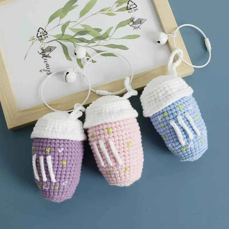 Cute Coffee Cup Crochet Keychain Bag Charm