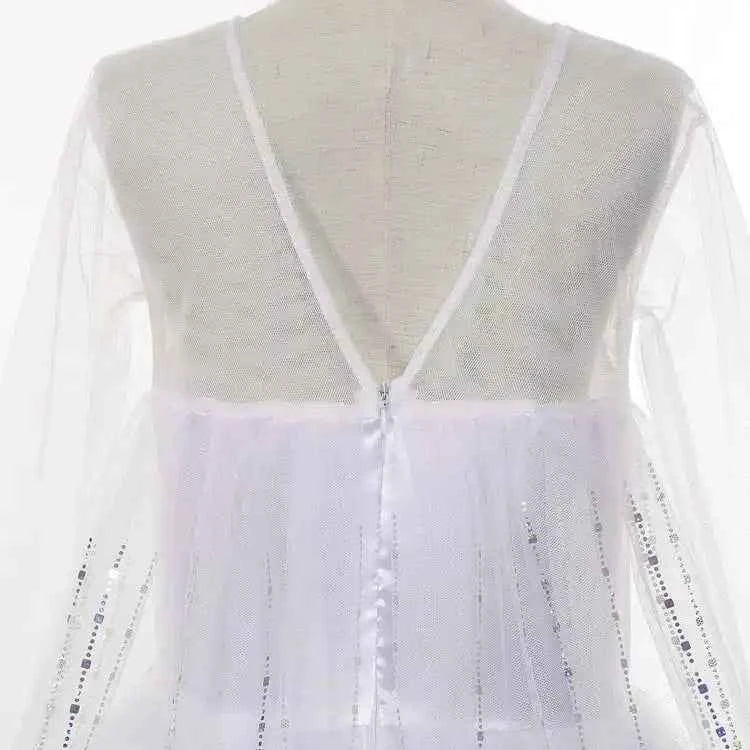 Girls Elsa Frozen Snow Queen Mesh Princess Dress Costume