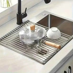 Rollable Foldable Stainless Steel Sink Drying Rack Kitchen Multifunctional Dish Drainer For Vegetable Fruit Storage