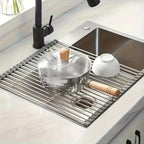 Rollable Foldable Stainless Steel Sink Drying Rack Kitchen Multifunctional Dish Drainer For Vegetable Fruit Storage
