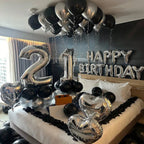 1050/21/200pcs Black & Silver Party Balloons Decorations, Silver Happy Birthday Banner, Chrome Silver Latex Balloons