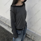 Lace Aesthetics Graphic Print Casual Gothic Y2k Long sleeve Top Spicy Girls Hip Hop Crop top Punk Streetwear Long sleeve T-shirt