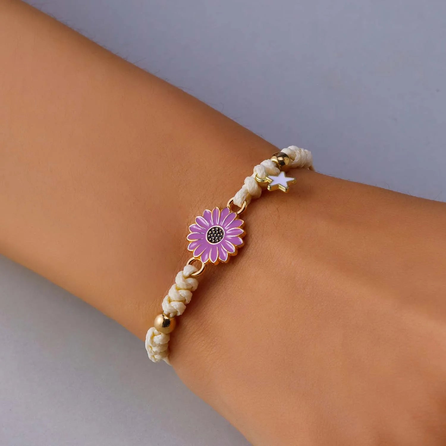 Simple Sunflower Bracelets for Women Handmade Braided Fashion Colorful Daisy Adjustable Bangle Friendship Good Luck Jewelry Gift