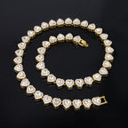 ZAKOL 45CM New Hip Hop Tennis Chain Bracelet Necklace Shiny Heart Rhinestone CZ Fashion Rock Party Jewelry Set