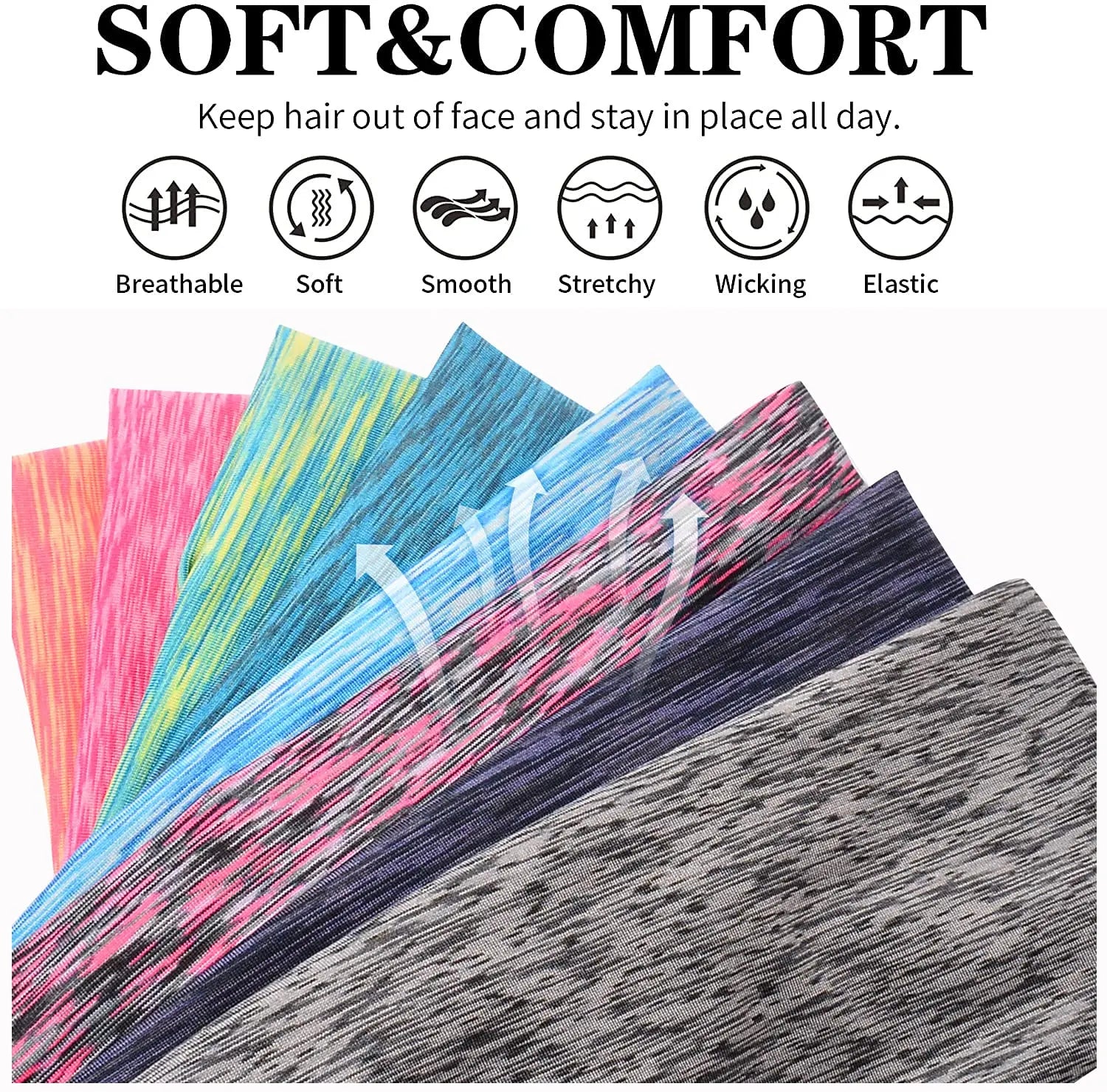 3 Pack Sports Headbands Moisture-Wicking Running Yoga Gym Non Slip Sweatbands for Men Women
