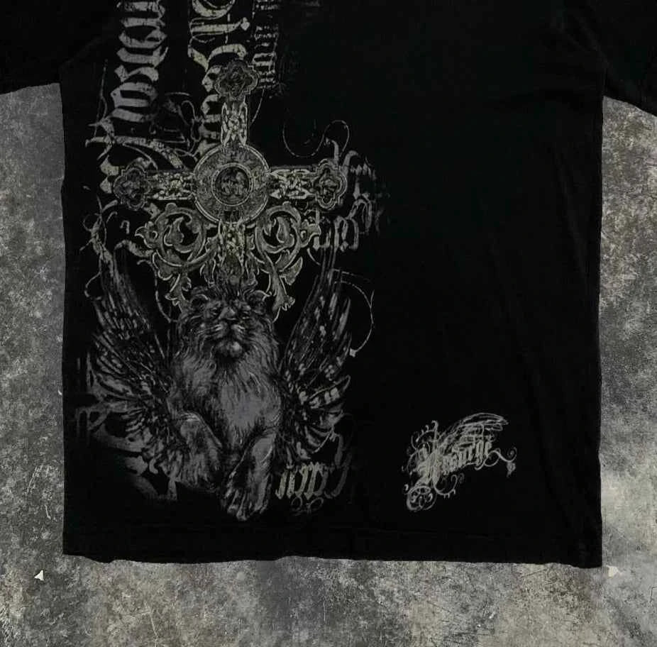 Southpole Y2K Vintage Cotton Graphic Tee Distressed Oversized Unisex T-Shirt with Gothic Print Streetwear Retro Soft Shirt Man