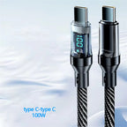 120W USB to Type C Cable Phone Super Fast Charging Cable 100W Type-C To Type-C Data Cord With LED Display For Huawei Oppo Vivo ﻿