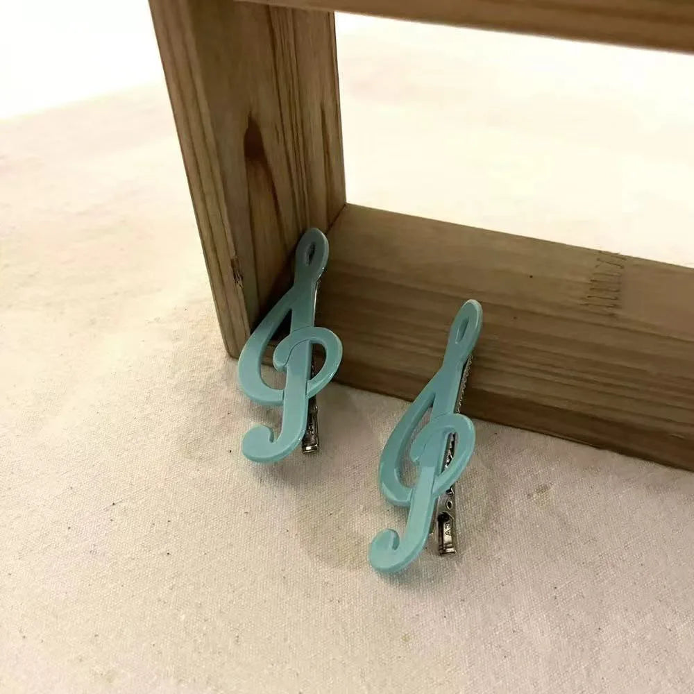 Y2k Style Music Symbol Hair Accessories Vintage Sweet Cute Hair Clip Cyan Fresh Hairpin New Sensea Of Niche Fashion And Art 2025