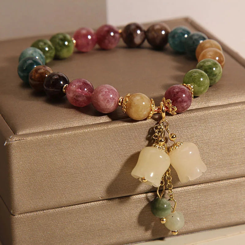 Fashion Colorful Beaded Orchid Pendant Bracelets for Women Girls Luxury Crystal Handmade Beads Bracelets Aesthetic Jewelry Gifts