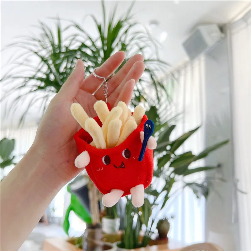 Burger & Fries Plush Keychain Set Cute Bag Charm Collection