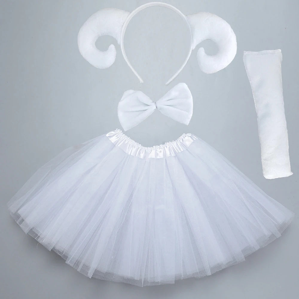 Animals  Children  Headband Tutu Skirt Tail Bow Kids  Girl Party Props Elephant Tiger Fox     Halloween Costume Cosplay
