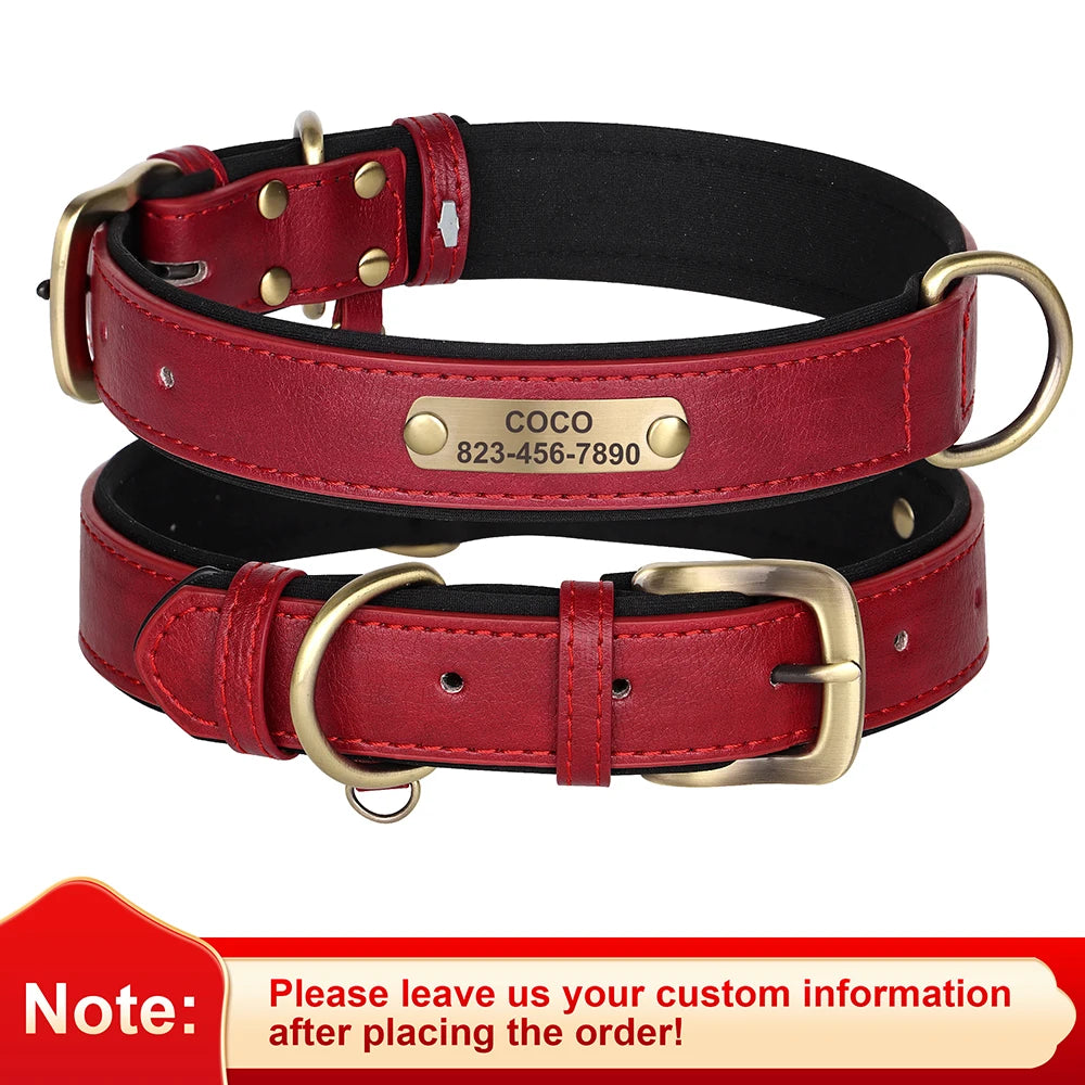 Personalized Dog Collar Custom Engraved PU Leather Dog Collars Free Engraving ID Tag Nameplate For Small Medium Large Dogs - WTN Essentials 
