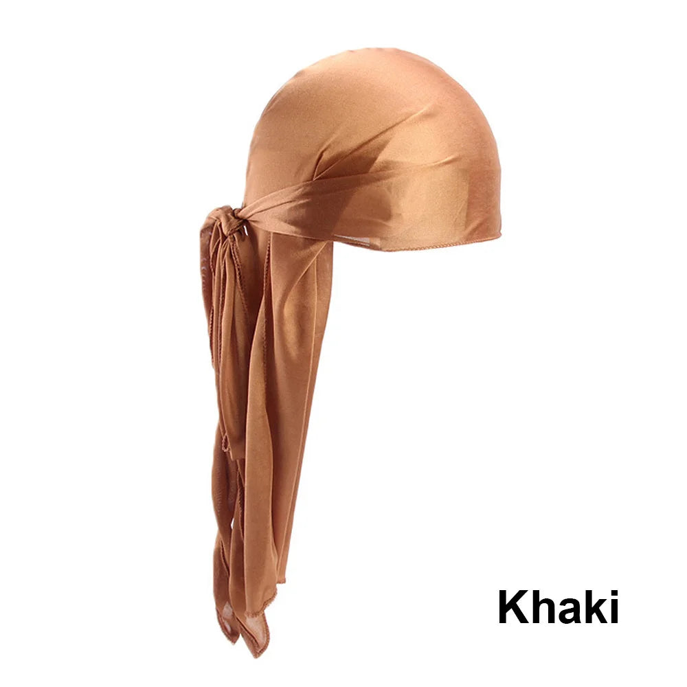 Unisex Adult Satin Long Tail Doo Rag Durag Bandanas Cap Pirate Hat Turban Men Hip Hop Headband Biker Headwrap Women Headwear
