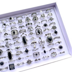 20Pcs Vintage Bohemia Black Rings Set For Women Men Mix Style Heart Love Flower Design Finger Jewelry Party Gifts