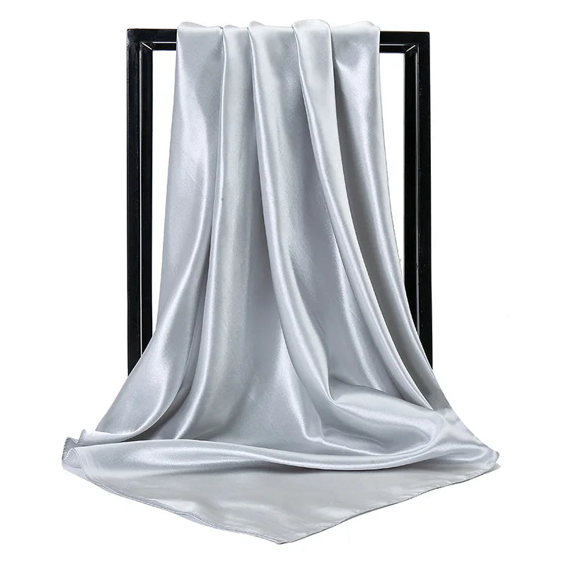 Luxury Brand Silk Scarf Women Satin Solid color Hijab Scarves Muslim Pareo Bandana Female Shawl Wrap Headband Foulard 90*90cm