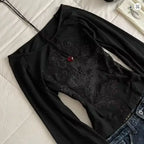 Y2K Grunge Emo Pattern Top Suitable for Autumn E-Girls Millennium Style Women's Aesthetic Gothic Printed Loose Long Sleeve T-shi