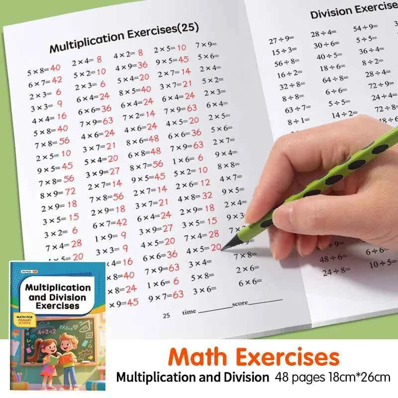 Multiplication and division workbook, math practice book, improve calculation skills, educational tool for brain development