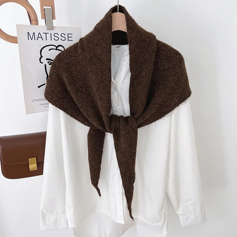 Big Size Wool Korean Style Knitted Triangular Scarf Women Winter Warm Headscarf Shawl Sold Color Neckerchief Kerchief Hijab