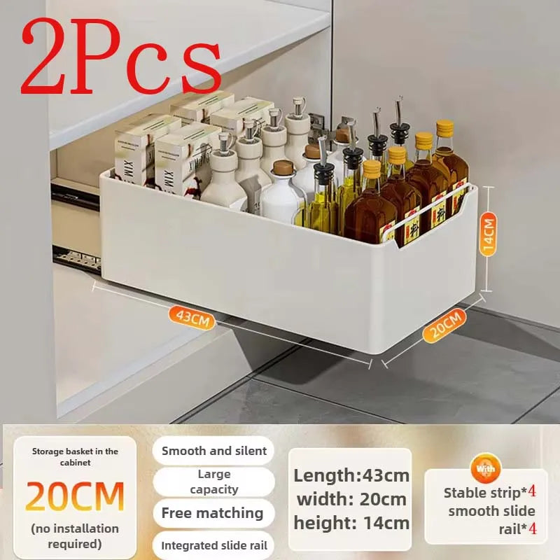 Pull-Out Kitchen Cabinet Organizer – Sliding Storage Drawer & Spice Rack
